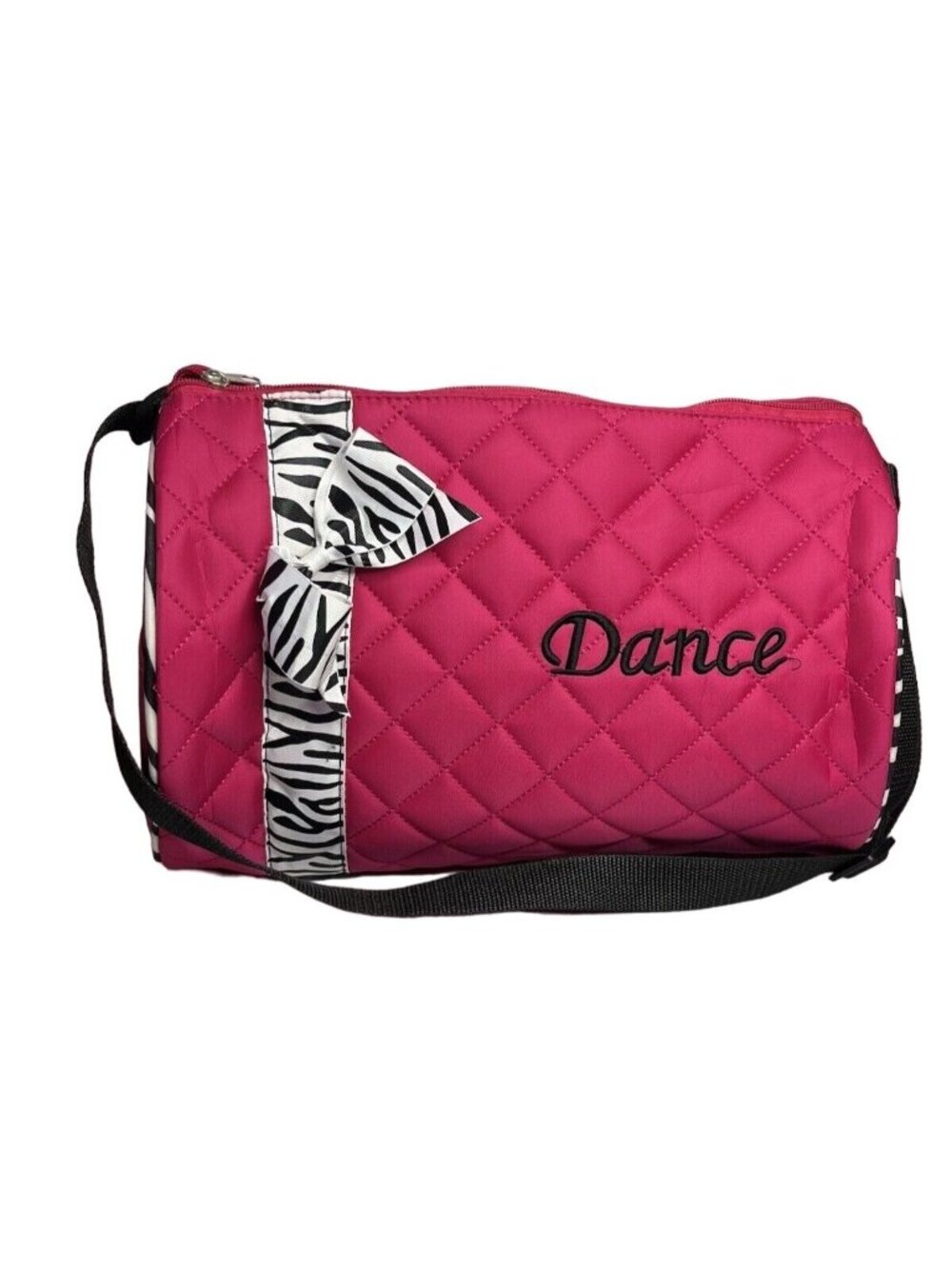 Dance Duffle Bag Girls Quilted Pink Black Zebra Pattern Ribbon